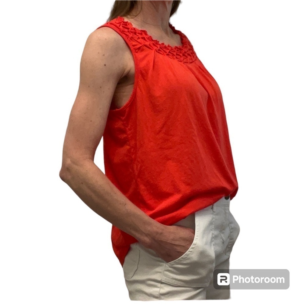 Anthropologie Maeve Justine Smocked Coral Scoop Neck Tank Top Blouse Ruffles XS - Picture 7 of 13